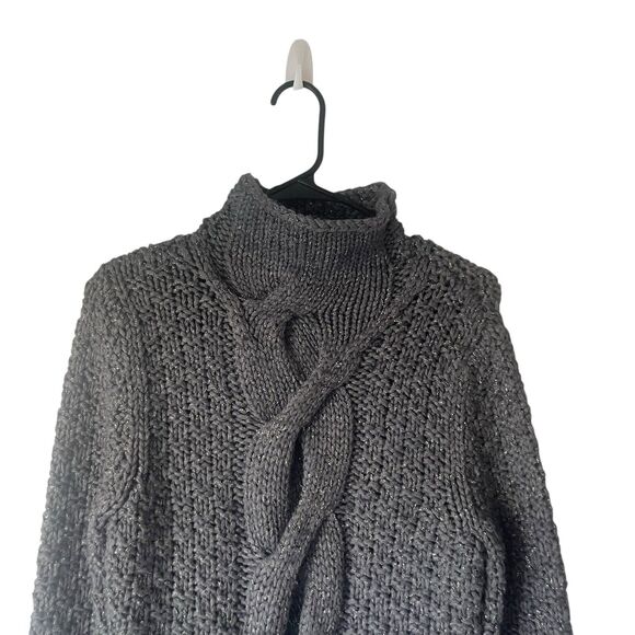 Moda International Y2k Large Metallic‎ Wool Blend Fisherman Chunky Knit Sweater - Picture 2 of 9